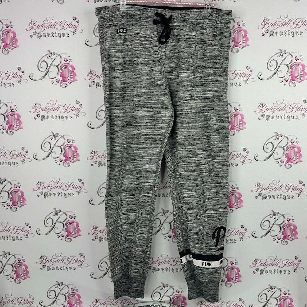 PINK Victoria's Secret Gray sweatpants Joggers decal logo tie up waist band